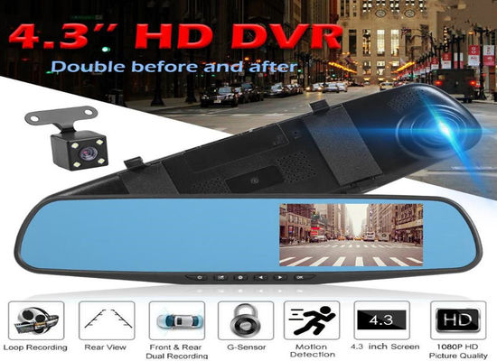 Двойные камеры OEM 2-канальный видеорегистратор Blackbox DVR Зеркало заднего вида Full HD1080p