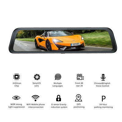 Датчик движения зеркала заднего вида 4K GPS Dash Cam для автомобиля 12 дюймов SONY IMX335 3840x2160P
