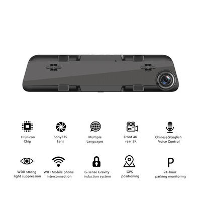 Датчик движения зеркала заднего вида 4K GPS Dash Cam для автомобиля 12 дюймов SONY IMX335 3840x2160P